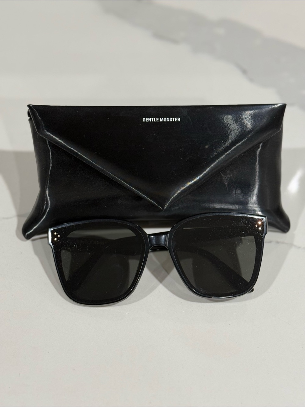 GENTLE MONSTER Rick Women Black Square-Frame Sunglasses with Matching Black Case